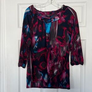 Daisy Fuentes Abstract Floral Blouse in Pink and Blue